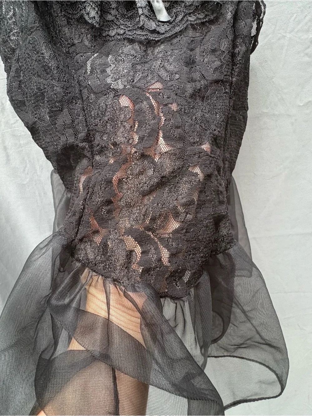 Vintage Black Lace/Satin Peplum Cami & Panty Lingerie Set